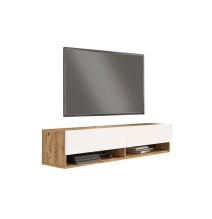 Mueble TV de Pared Color Blanco-Roble 140x31.6x29.6 cm - 2 Puertas - Estilo Moderno y Funcional.